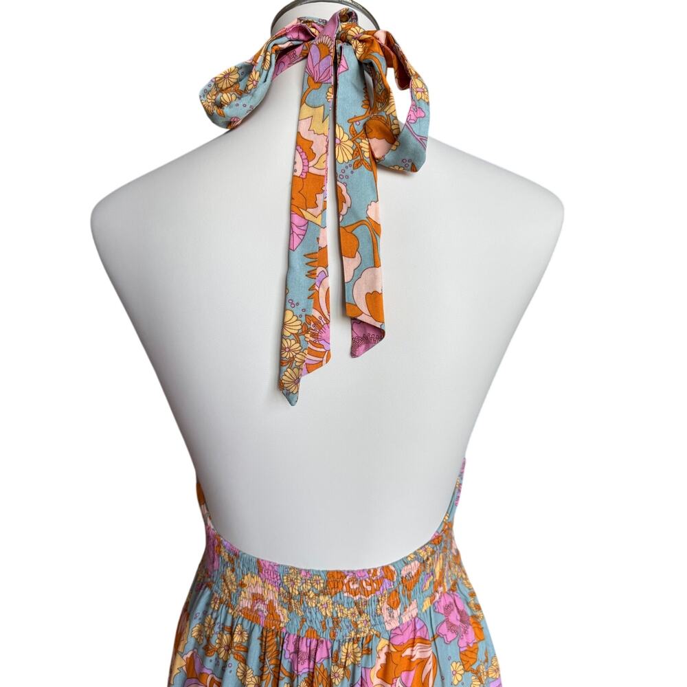 Floral Halter Maxi Dress in Orange & Pink - Picture 4 of 7
